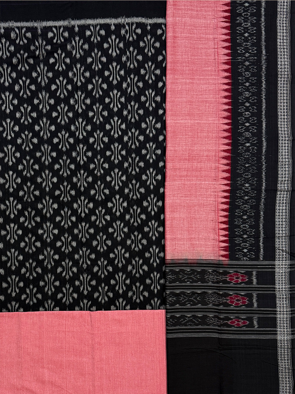 Black and Peach Sambalpuri Handloom Cotton Dress Material