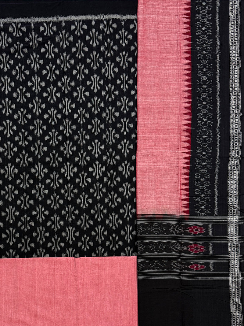 Black and Peach Sambalpuri Handloom Cotton Dress Material
