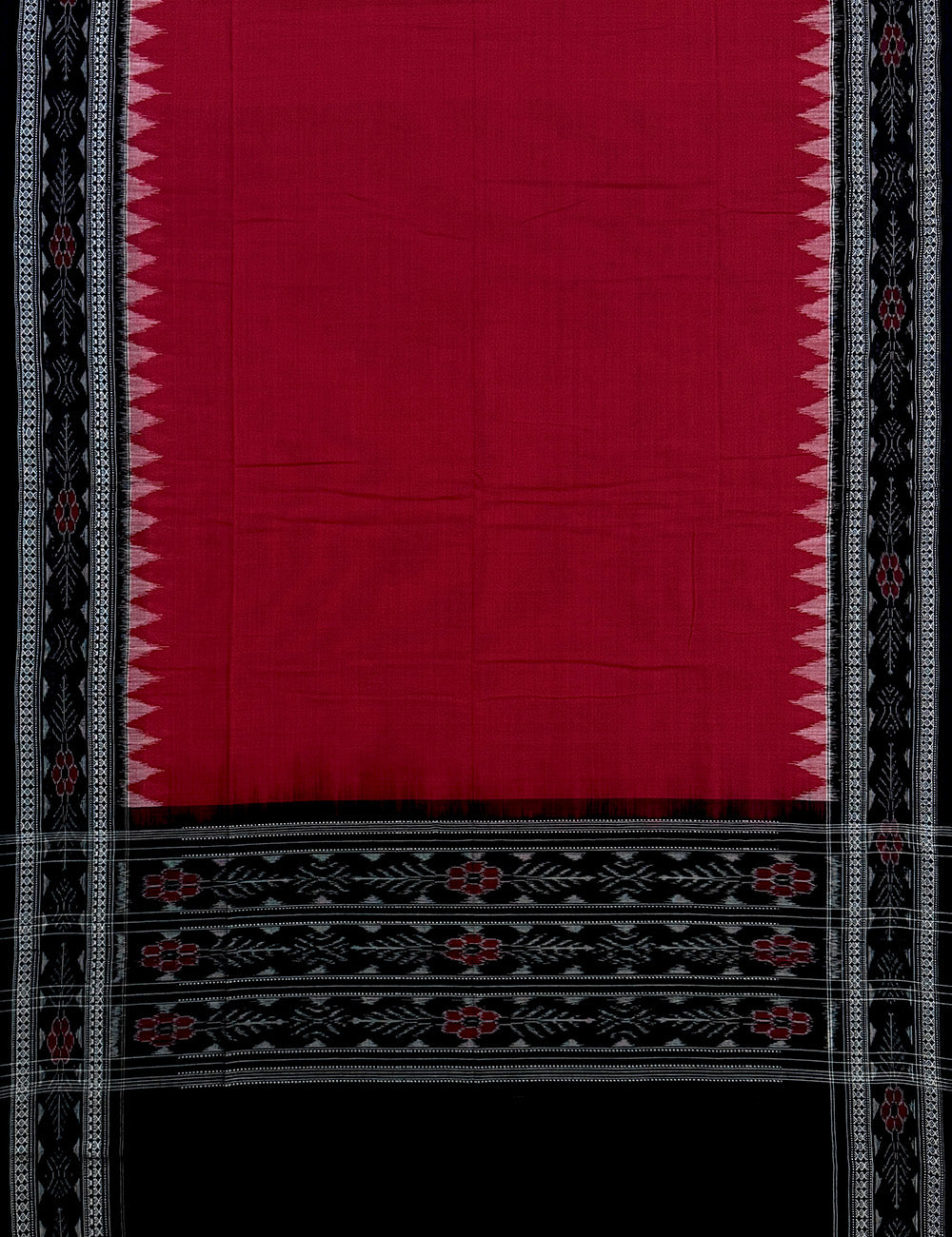 Black and Red Flower Motif Sambalpuri Handloom Cotton Dress Material
