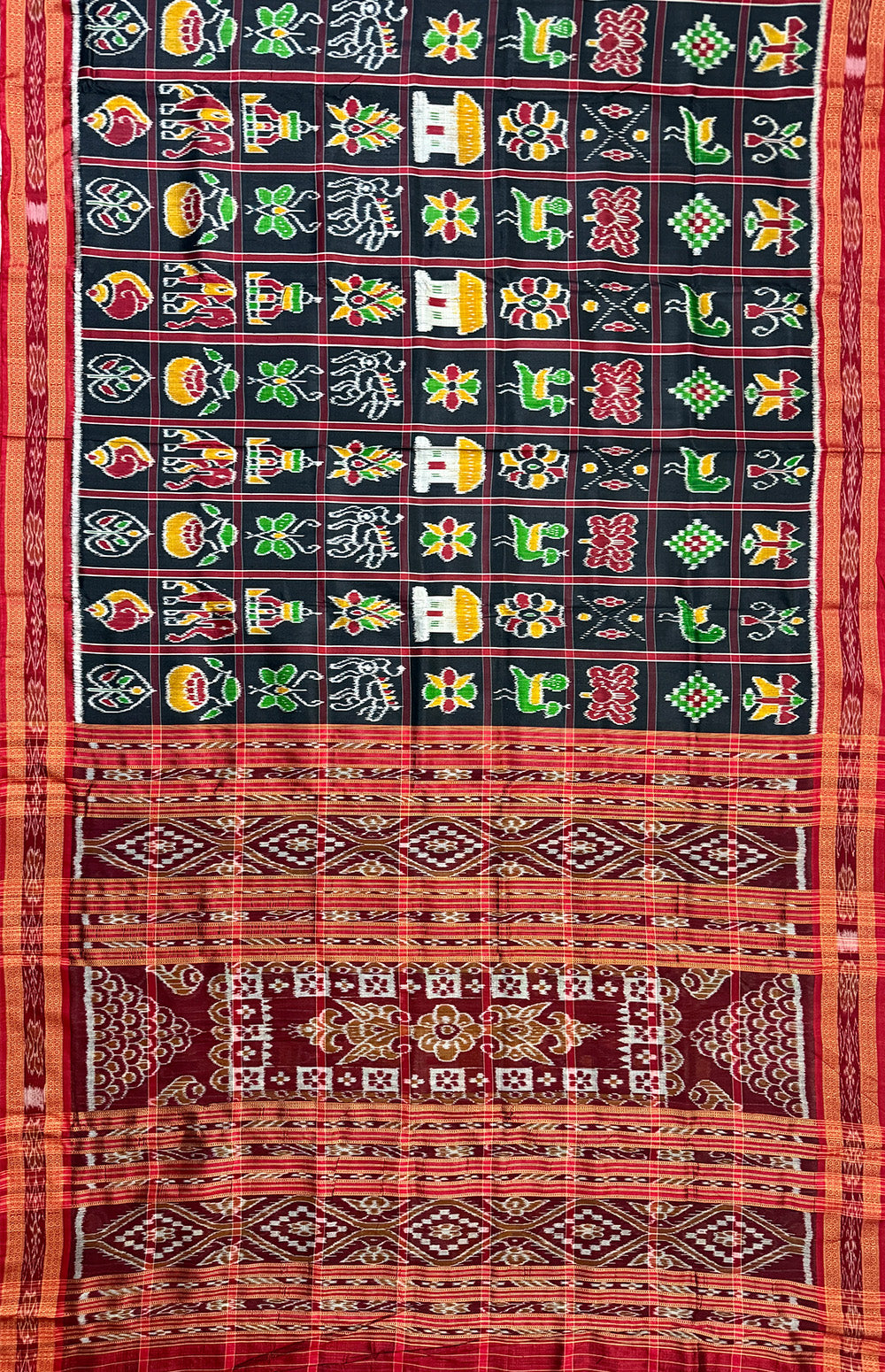 Black and Red Nabakothi Pure Silk Handloom Khandua Patta Saree