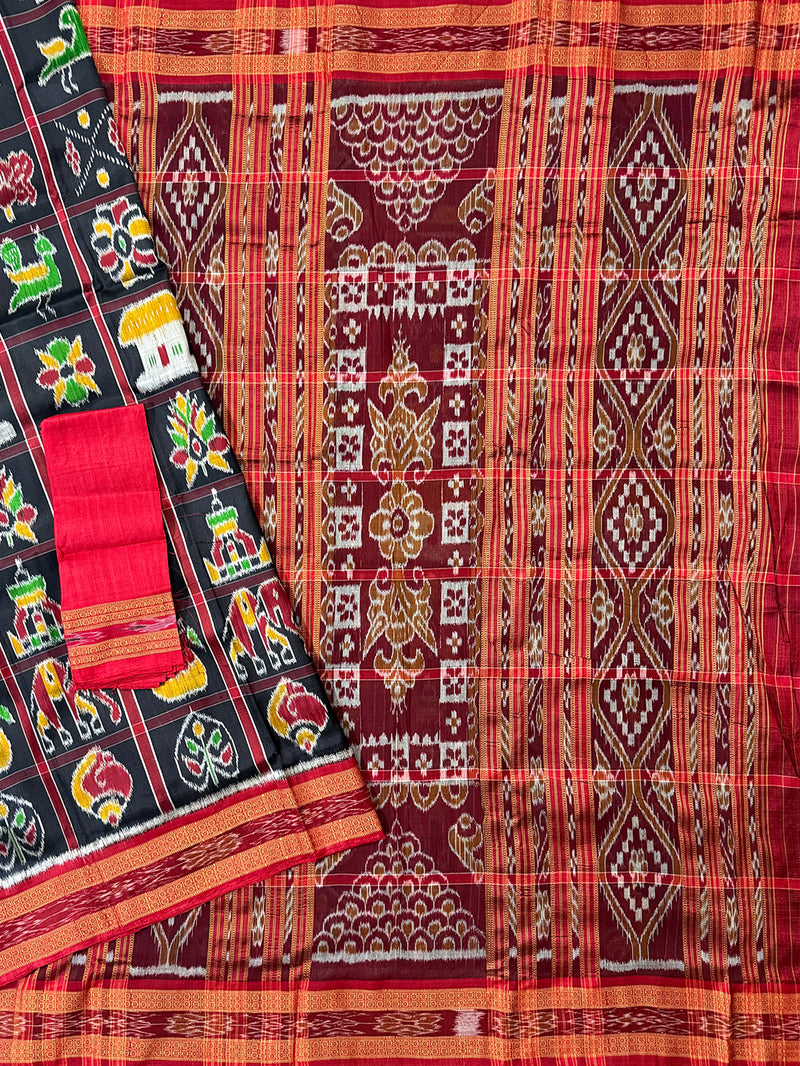 Black and Red Nabakothi Pure Silk Handloom Khandua Patta Saree
