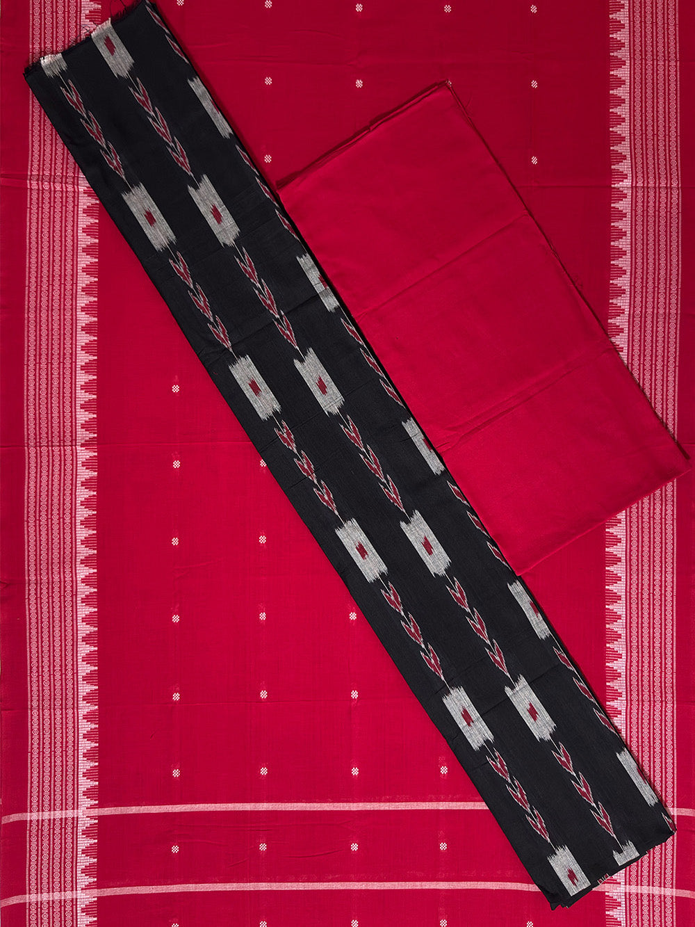 Black and Red Nuapatna Handloom Cotton Dress Material