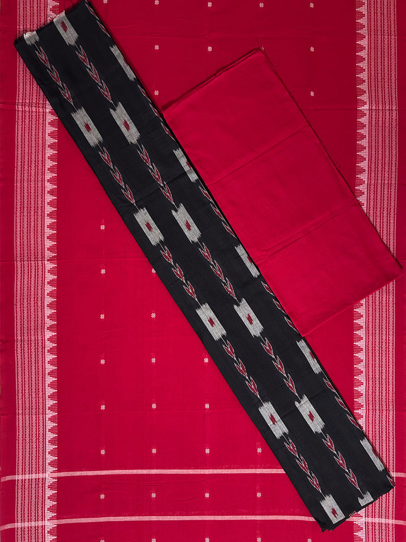 Black and Red Nuapatna Handloom Cotton Dress Material