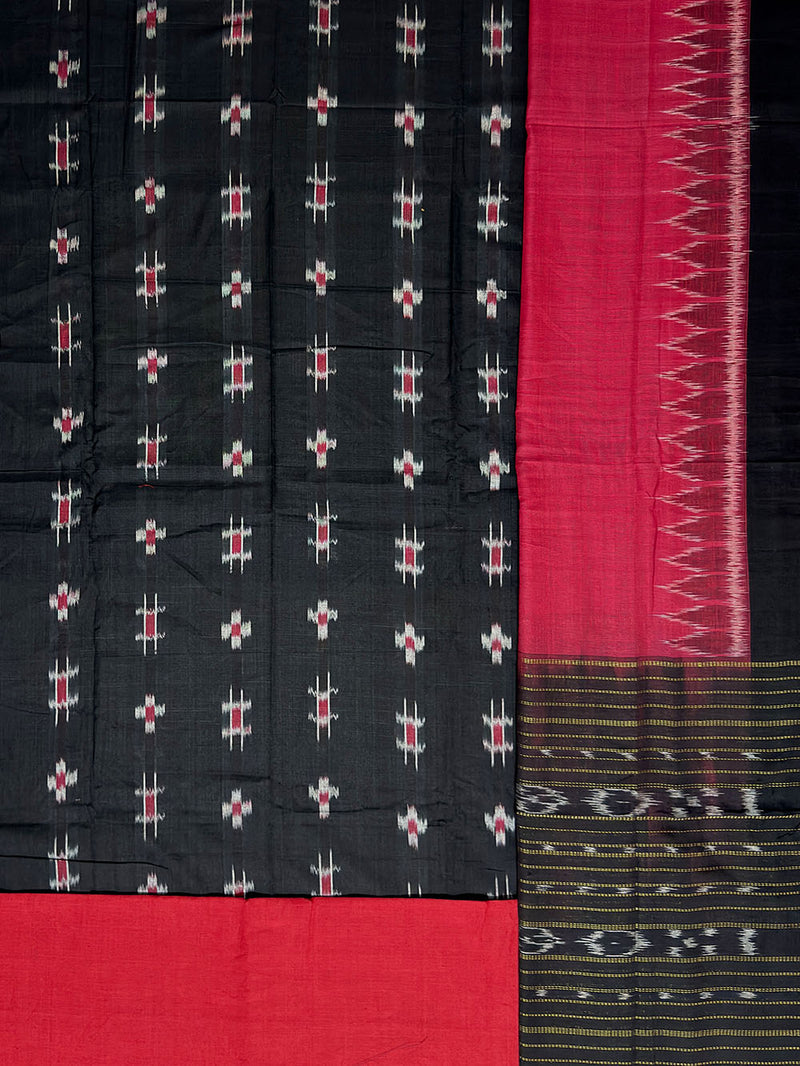 Black and Red Pasapalli Pattern Nuapatna Handloom Cotton Dress Material
