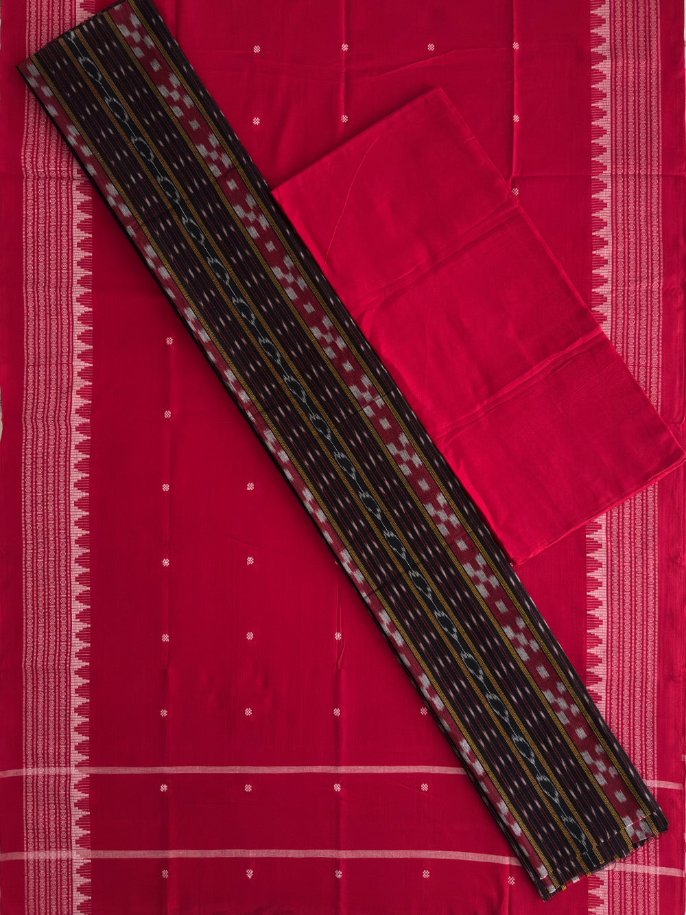 Black and Red Pasapalli Pattern Nuapatna Handloom Cotton Dress Material