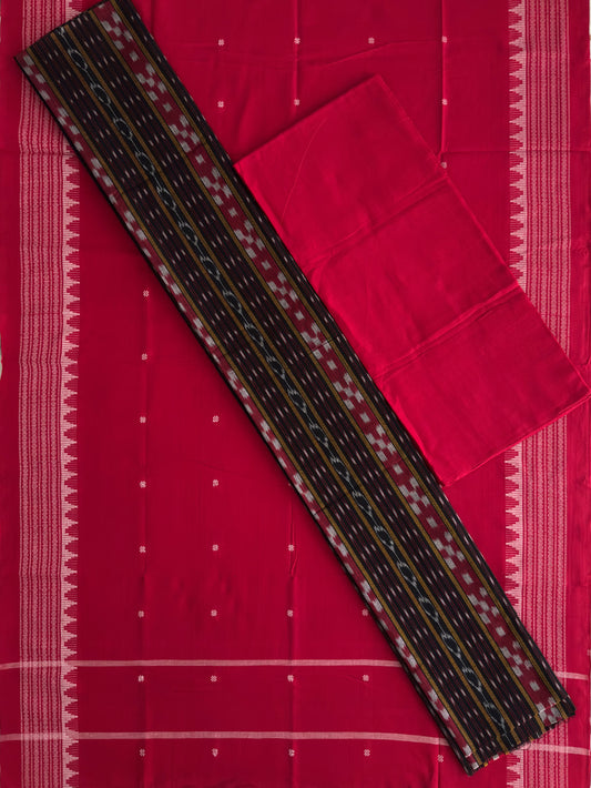 Black and Red Pasapalli Pattern Nuapatna Handloom Cotton Dress Material