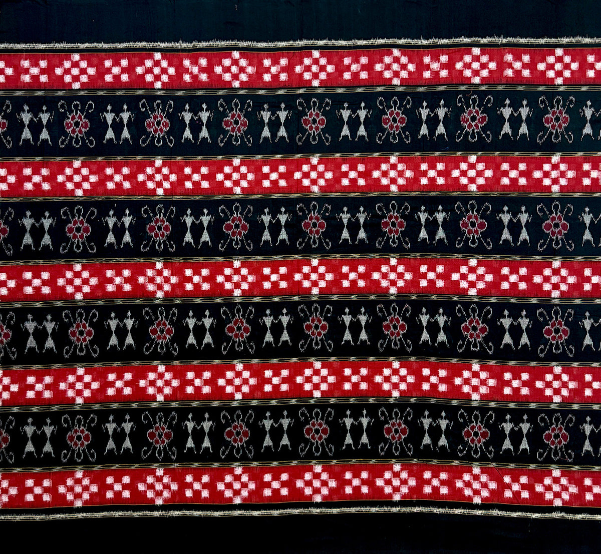 Black and Red Pasapalli Pattern Sambalpuri Handloom Cotton Dress Material