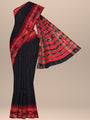 Black and Red Pure Raw Silk Handloom Saree with Ikkat Border