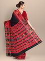 Black and Red Pure Raw Silk Handloom Saree with Ikkat Border