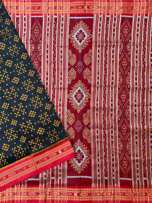 Black and Red Pure Silk Handloom Khandua Patta Saree