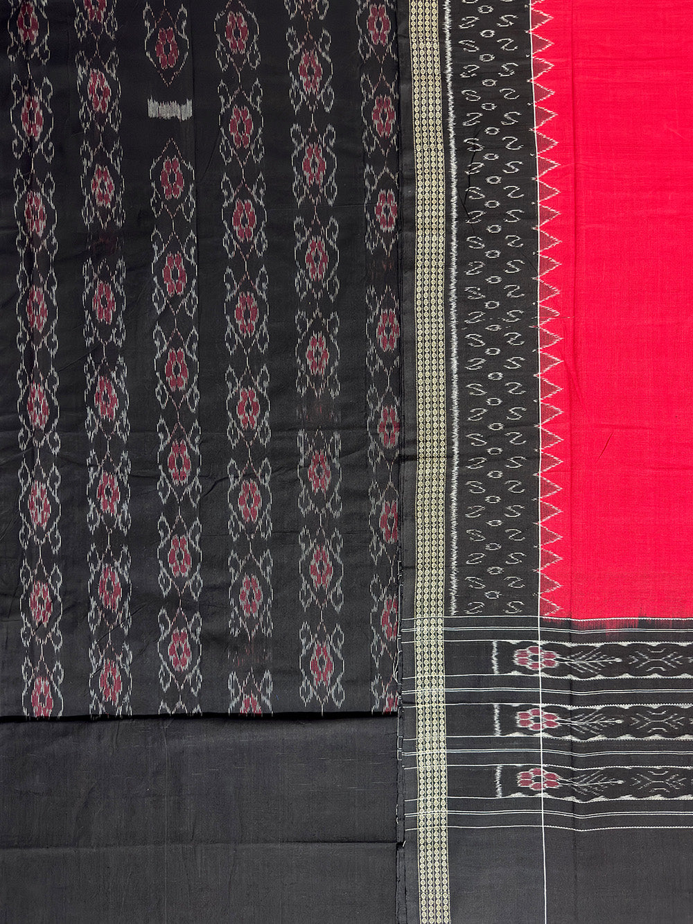 Black and Red Sambalpuri Handloom Cotton Dress Material