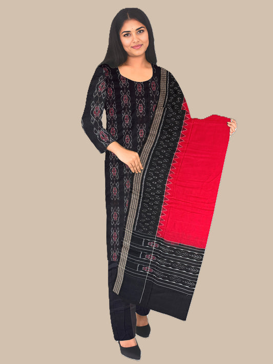 Black and Red Sambalpuri Handloom Cotton Dress Material