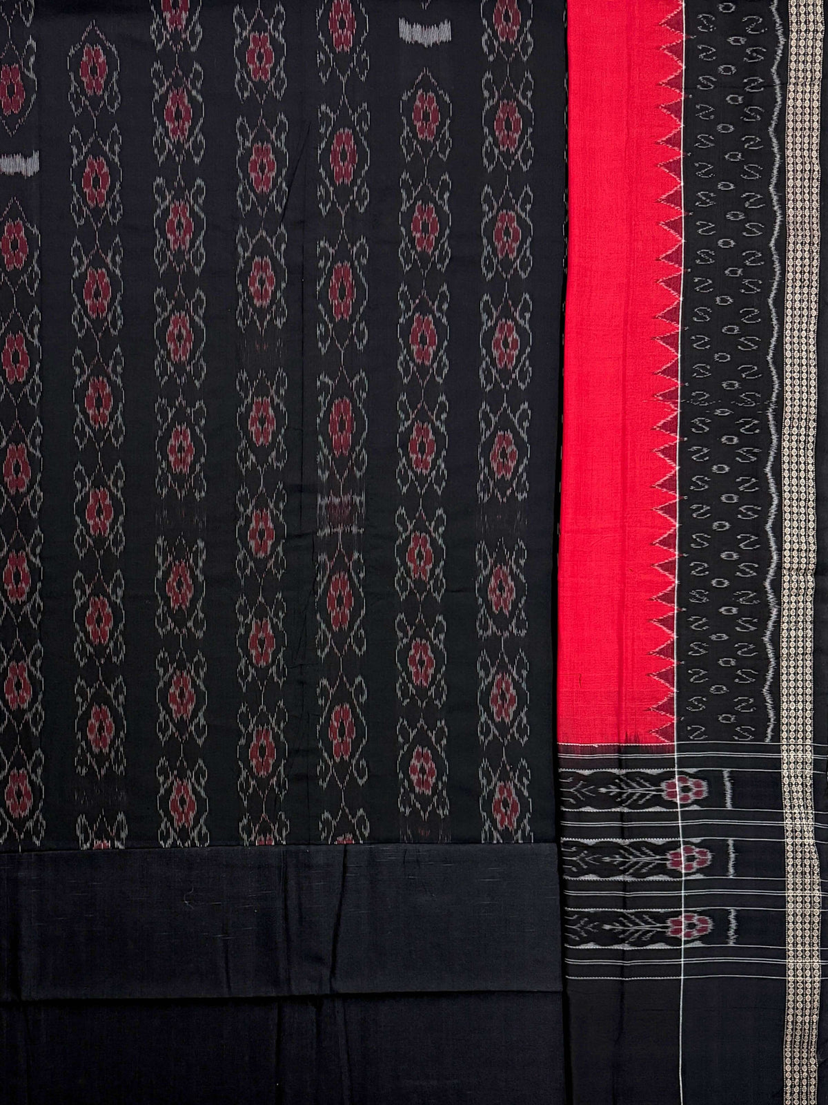 Black and Red Sambalpuri Handloom Cotton Dress Material