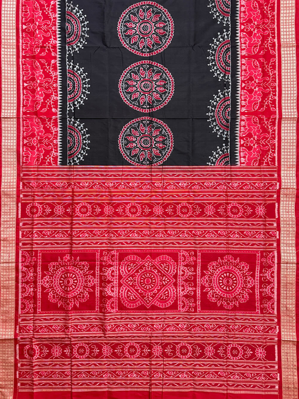Black and Red Pure Sambalpuri Silk Handloom Saree