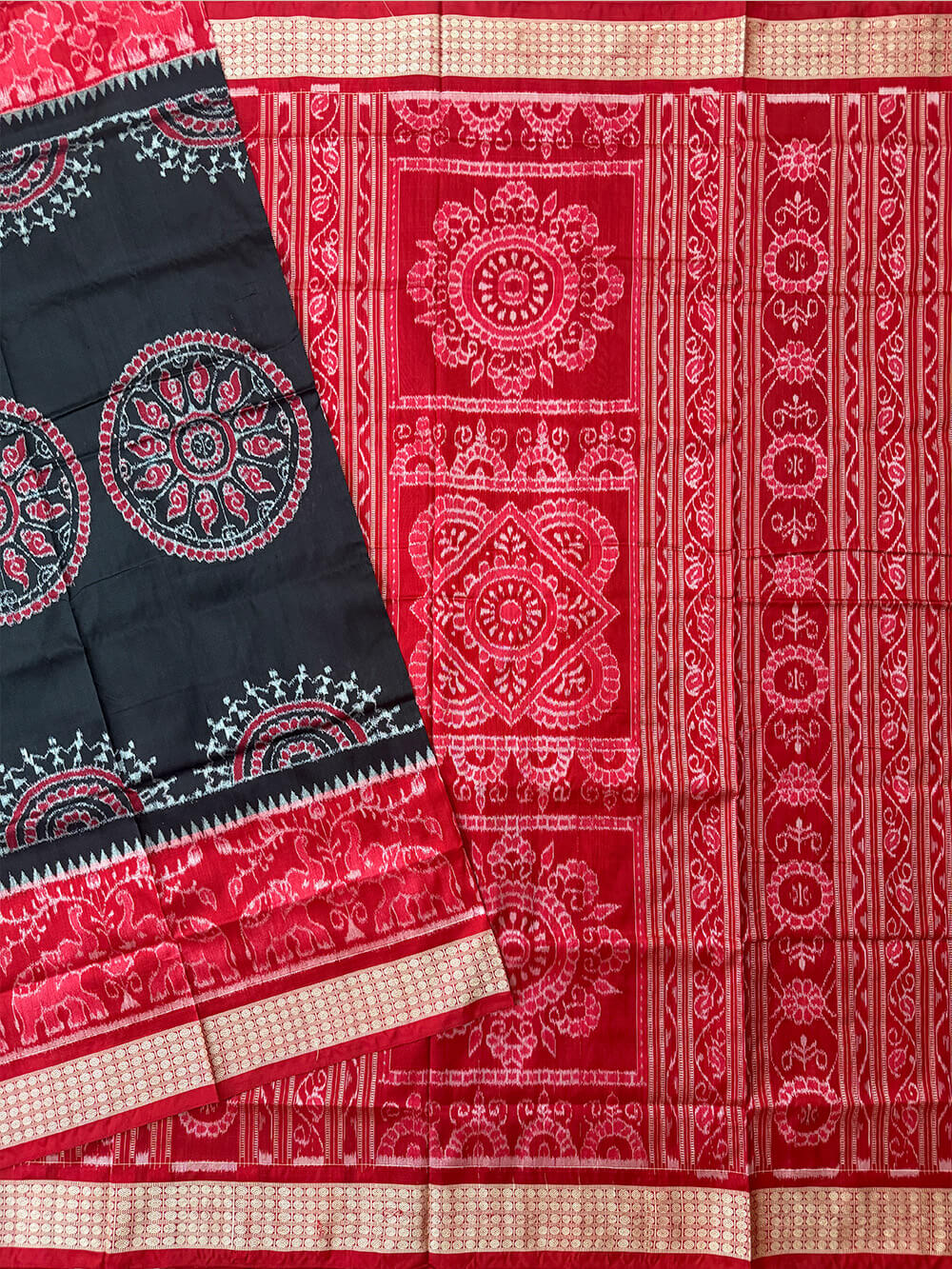 Black and Red Pure Sambalpuri Silk Handloom Saree