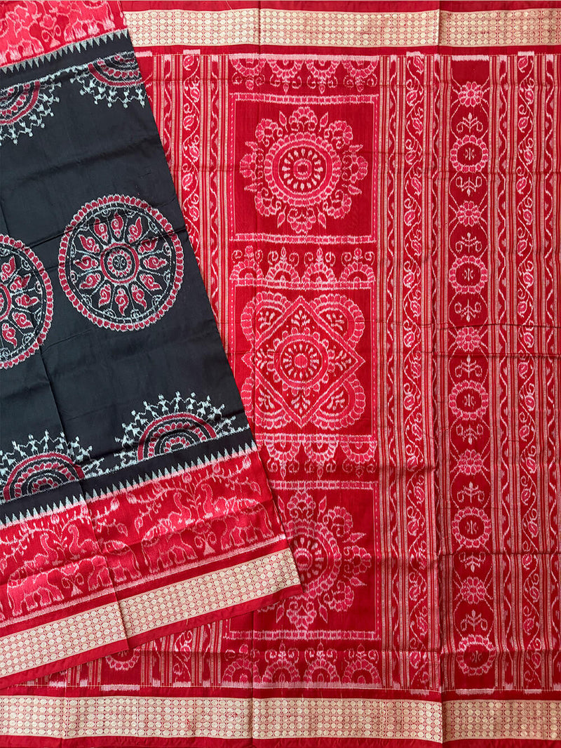 Black and Red Pure Sambalpuri Silk Handloom Saree