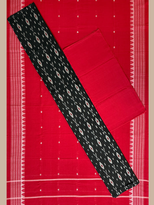 Black and Red Tribal Pattern Nuapatna Handloom Cotton Dress Material