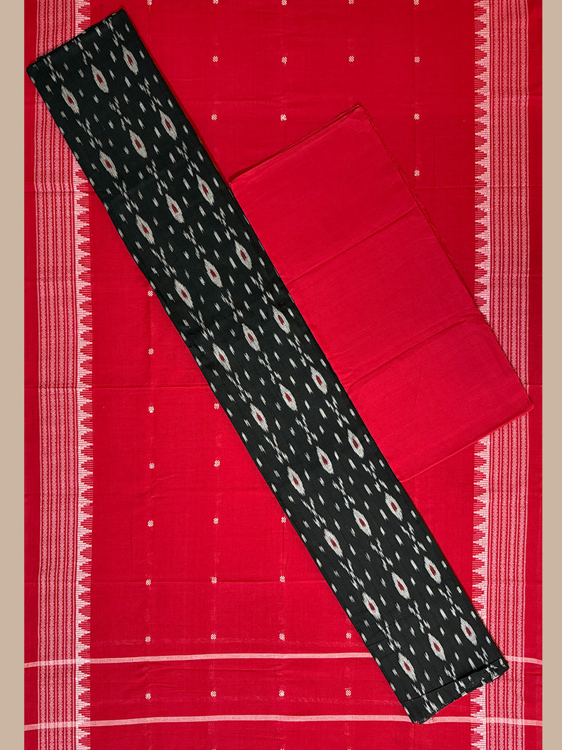 Black and Red Tribal Pattern Nuapatna Handloom Cotton Dress Material