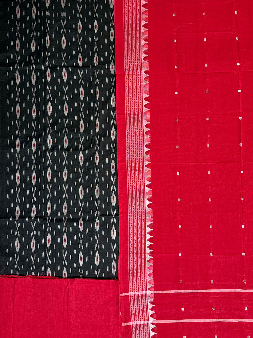 Black and Red Tribal Pattern Nuapatna Handloom Cotton Dress Material
