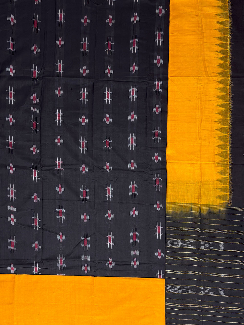 Black and Yellow Pasapalli Pattern Nuapatna Handloom Cotton Dress Material