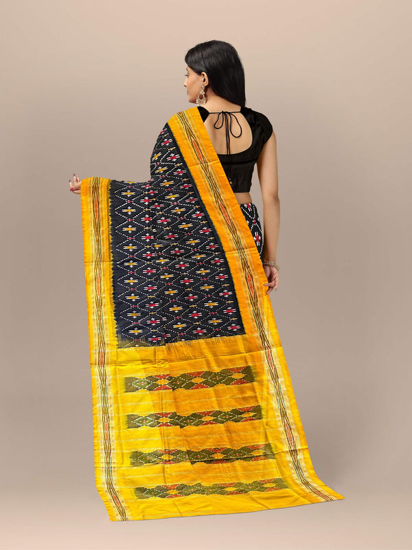 Black and Yellow Pochampally Pure Silk Handloom Saree in Ikkat Pattern