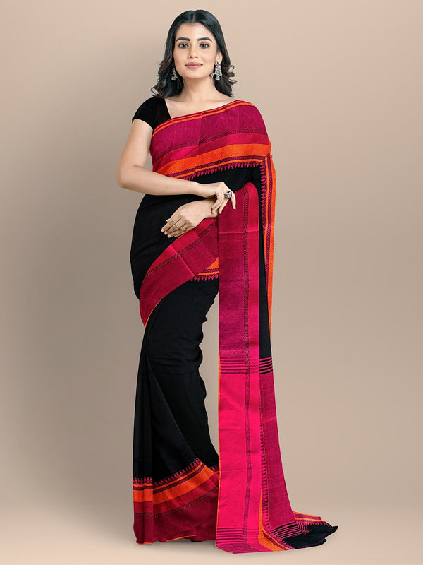Black and Pink Handloom Cotton Saree
