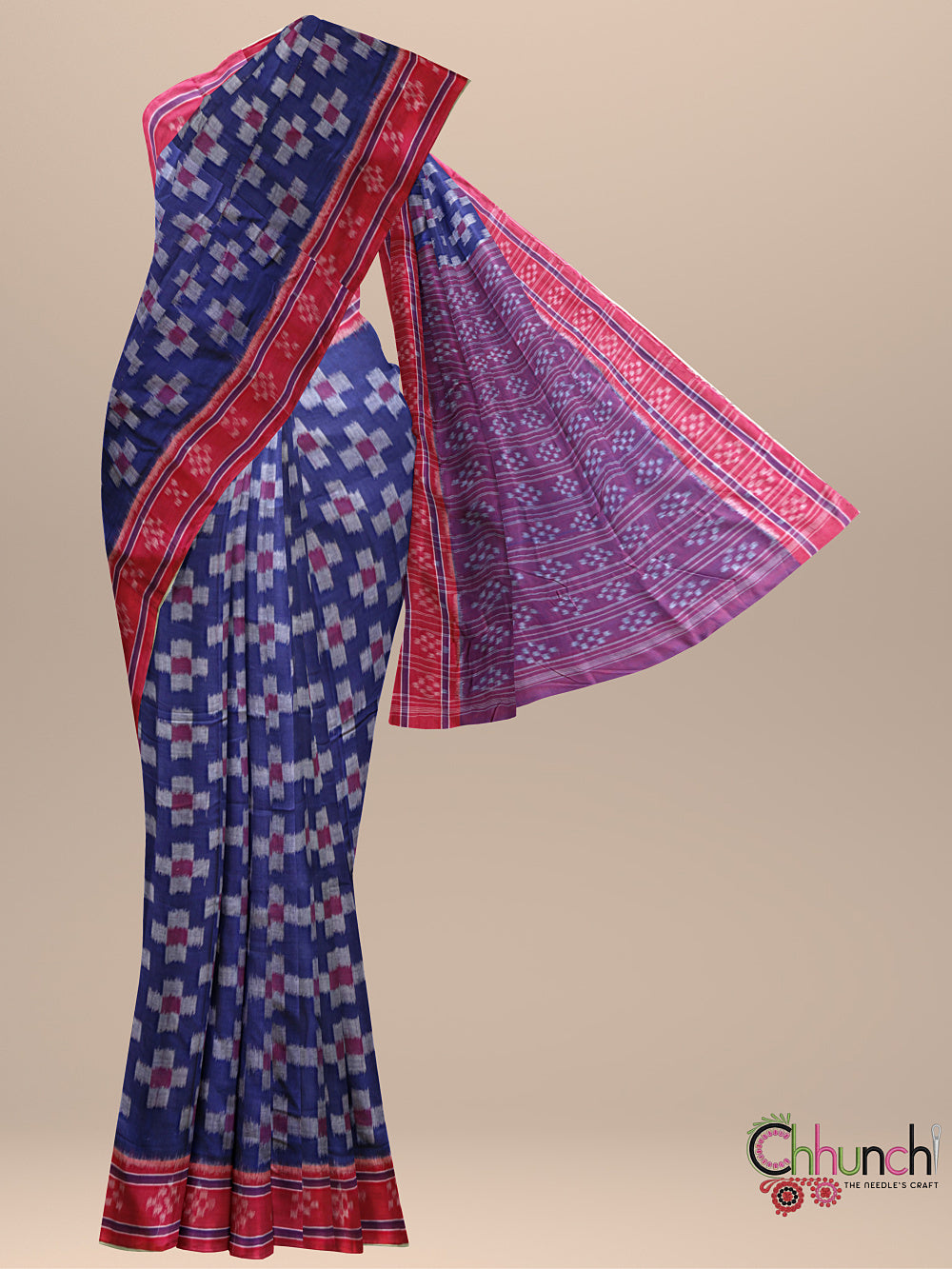Blue Pasapali design Handloom Cotton Nuapatna Saree