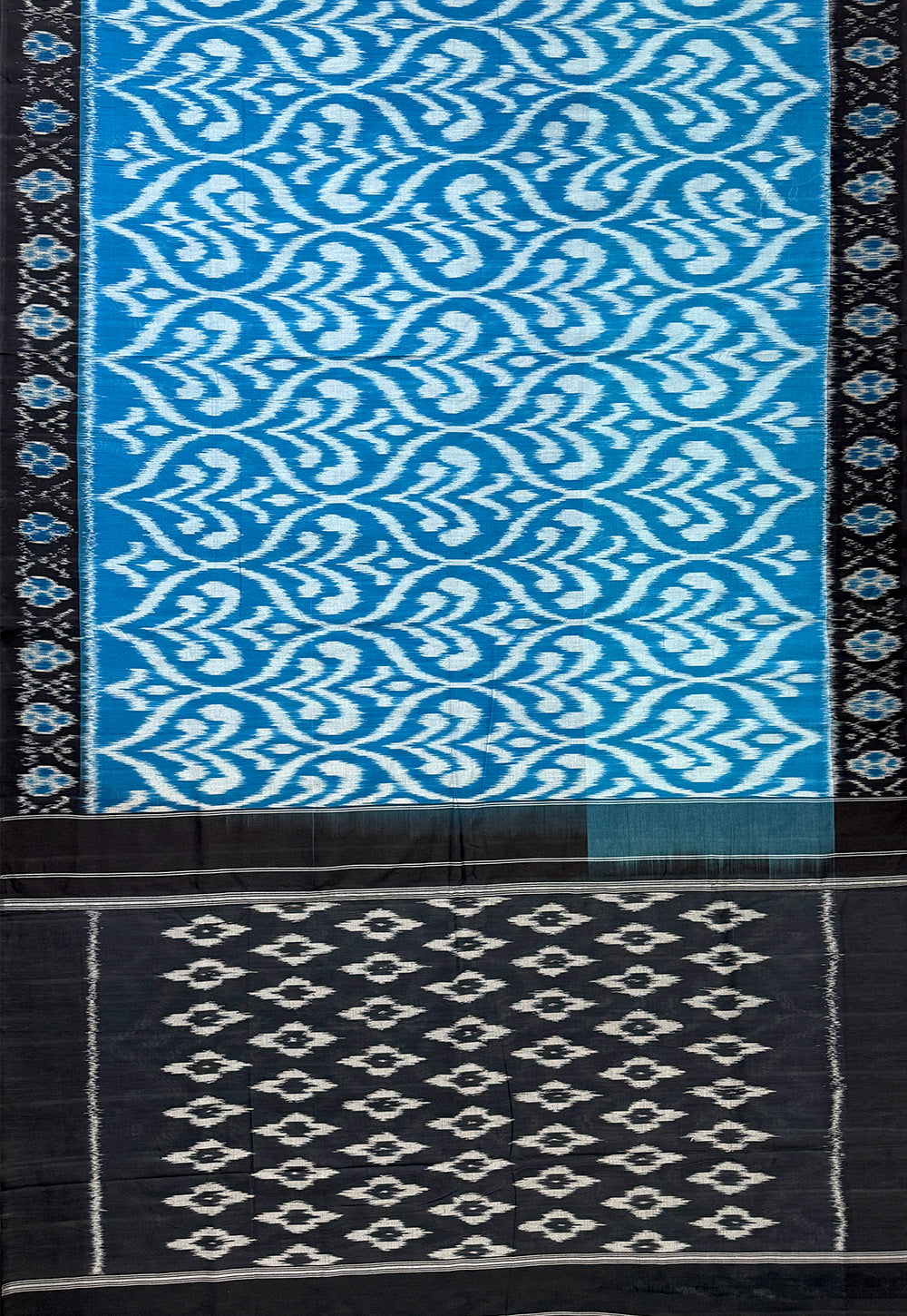 Blue and Black Pochampally Mercerised Cotton Handloom Saree in Ikkat Pattern