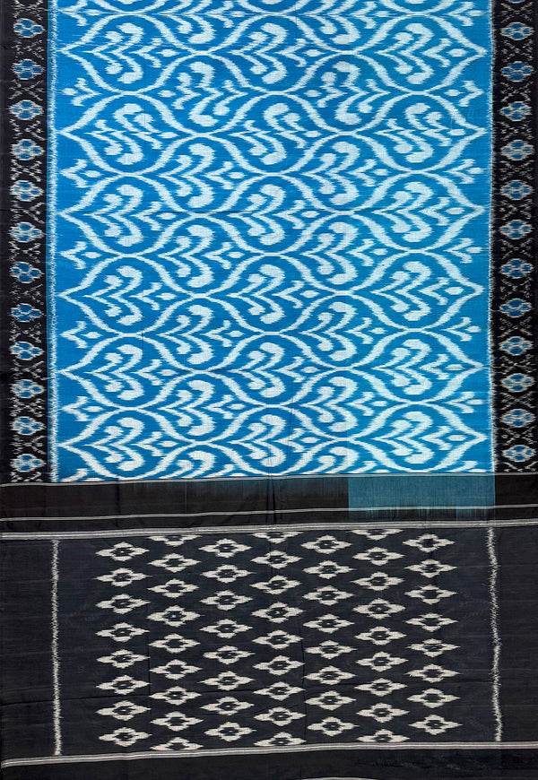 Blue and Black Pochampally Mercerised Cotton Handloom Saree in Ikkat Pattern