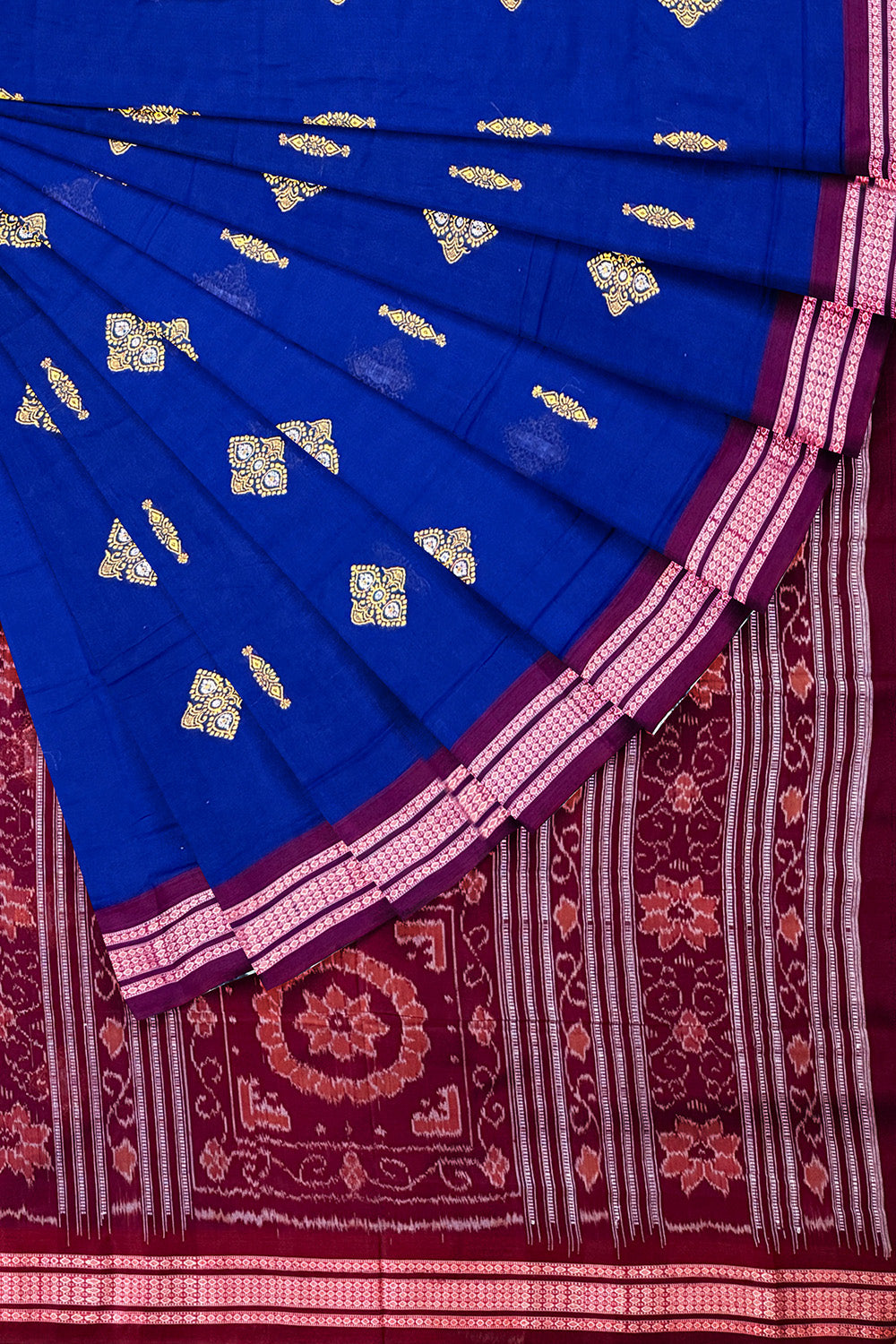 Blue and Maroon Handloom Cotton Sambalpuri Saree