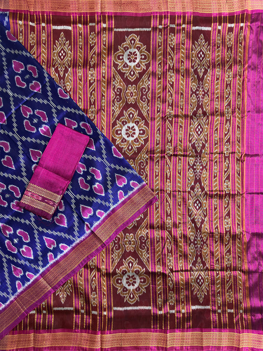 Blue and Pink Pure Silk Handloom Khandua Patta Saree