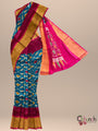 Blue and Pink Ikkat Pattern Pure Uppada Silk Handloom Saree