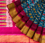 Blue and Pink Ikkat Pattern Pure Uppada Silk Handloom Saree