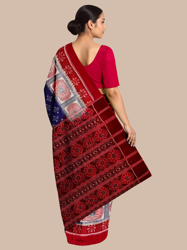 Blue and Red Handloom Cotton Sambalpuri Saree