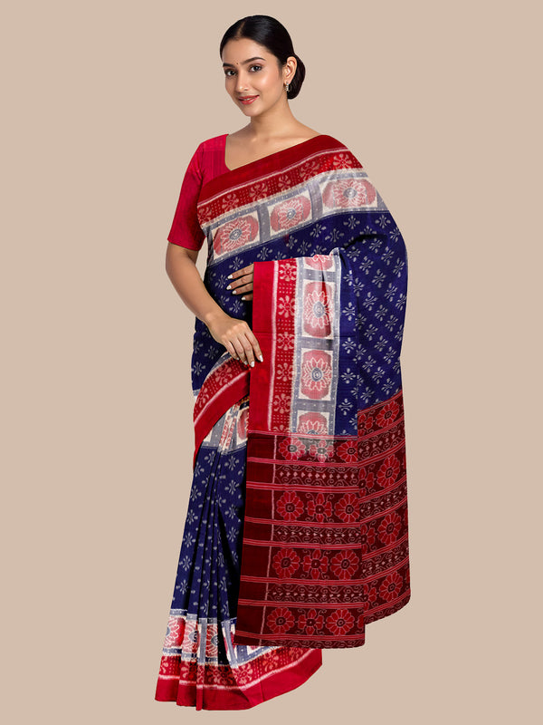 Blue and Red Handloom Cotton Sambalpuri Saree