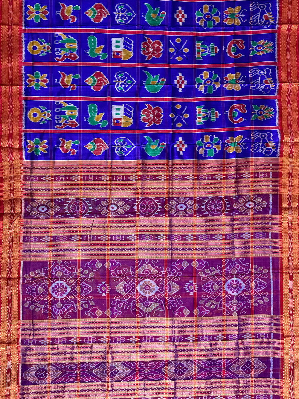 Blue and Red Nabakothi Pure Silk Handloom Khandua Patta Saree