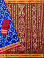 Blue and Red Pure Silk Handloom Khandua Patta Saree with Tribal Motifs