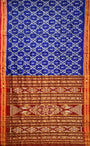 Blue and Red Pure Silk Handloom Khandua Patta Saree with Tribal Motifs