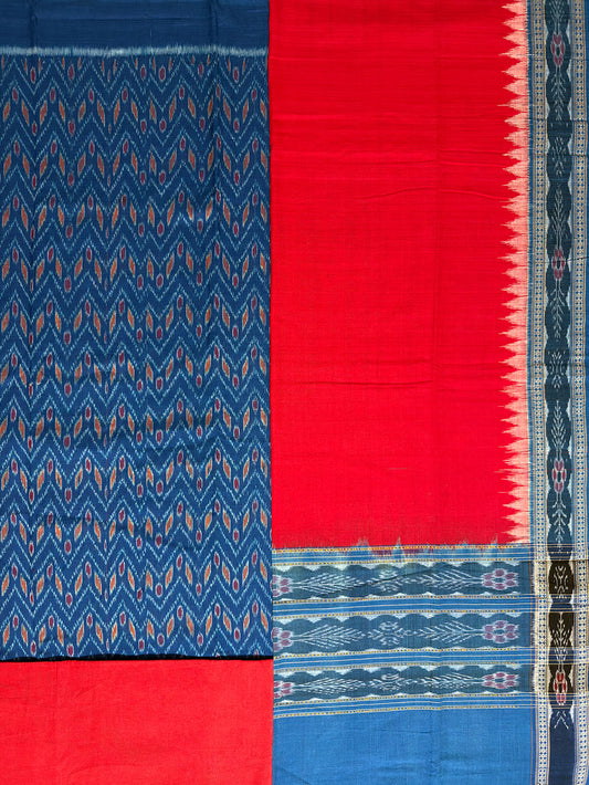 Blue and Red Sambalpuri Handloom Cotton Dress Material