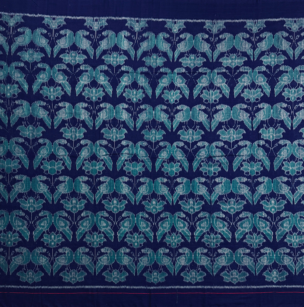 Blue and Teal Sambalpuri Handloom Cotton Dress Material With Parrot Motifs