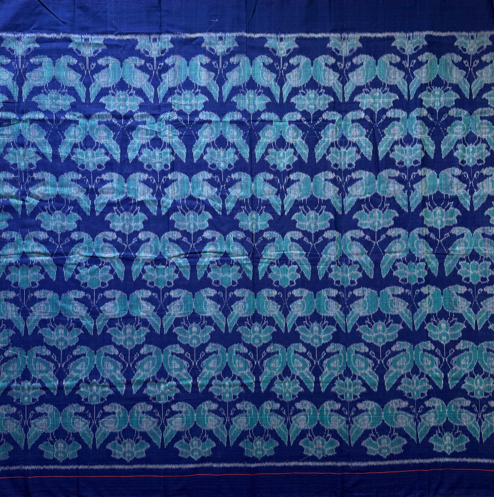Blue and Teal Sambalpuri Handloom Cotton Dress Material With Parrot Motifs