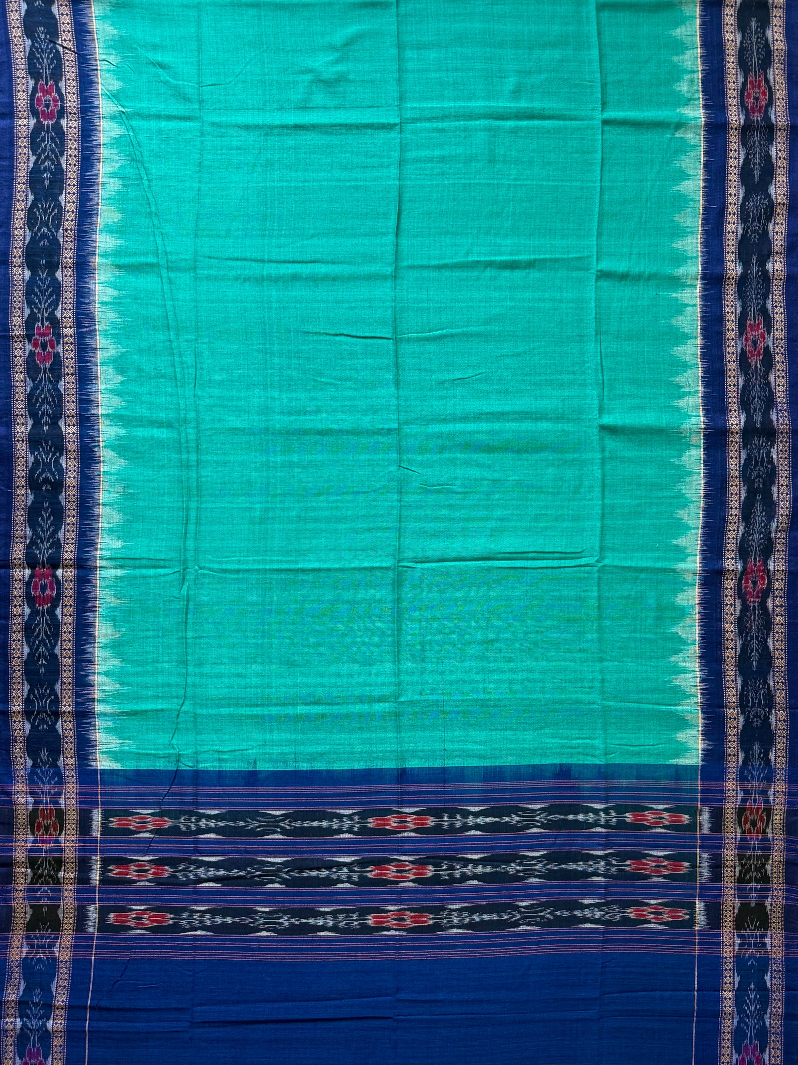Blue and Teal Sambalpuri Handloom Cotton Dress Material With Parrot Motifs