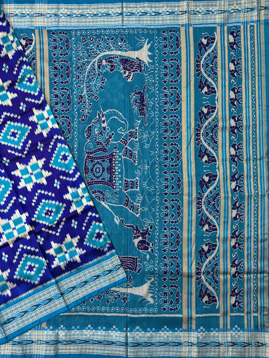 Blue and Turquoise Pure Silk Handloom Khandua Patta Saree