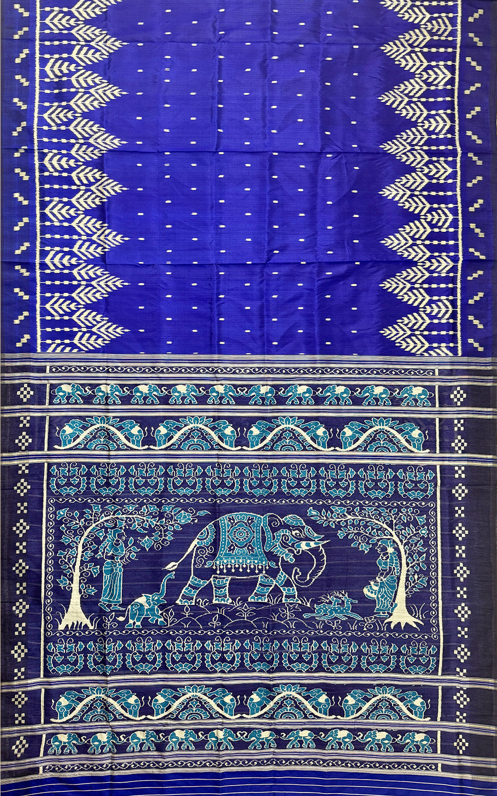 Blue and White Pure Silk Handloom Khandua Patta Saree