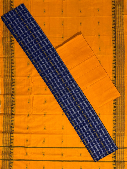 Blue and Yellow Nuapatna Handloom Cotton Dress Material