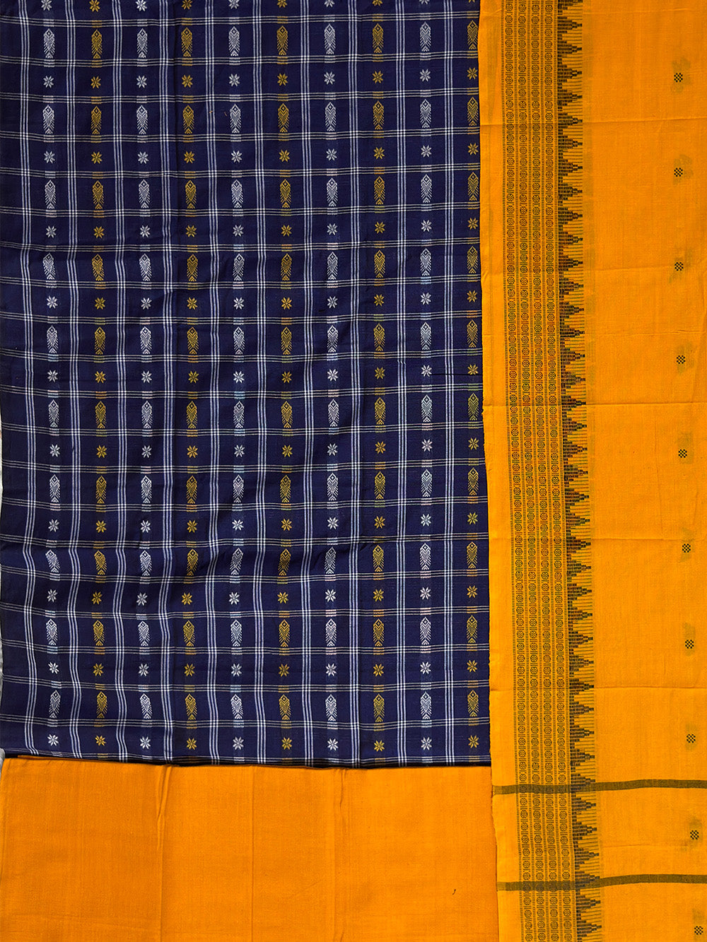 Blue and Yellow Nuapatna Handloom Cotton Dress Material