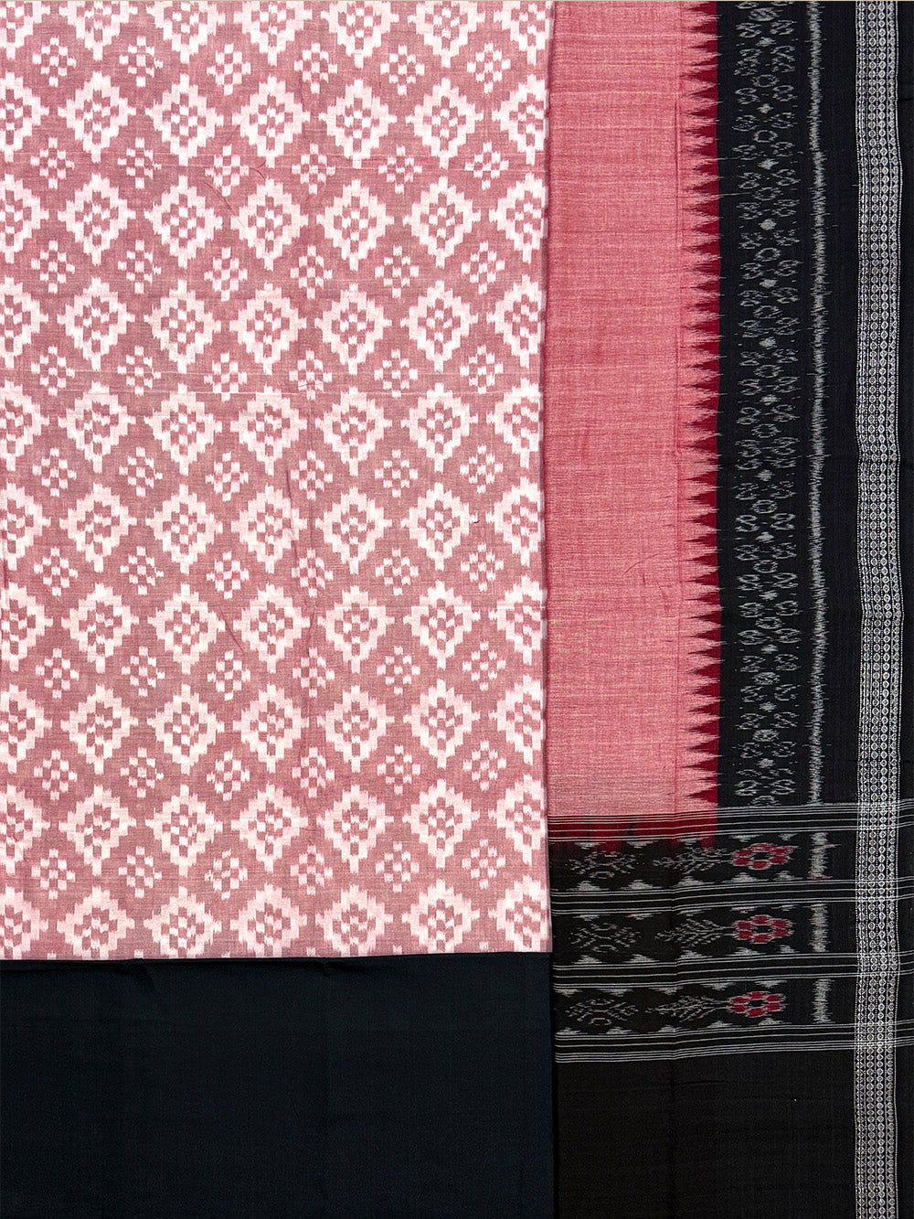 Blush Pink and Black Sambalpuri Handloom Cotton Dress Material