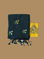 Bottle Green Cotton Handloom Saree with Yellow Contrast Kantha Stitch Blouse