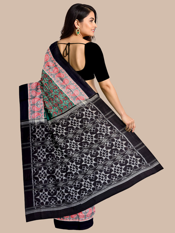 Bottle Green and Black Handloom Cotton Sambalpuri Saree