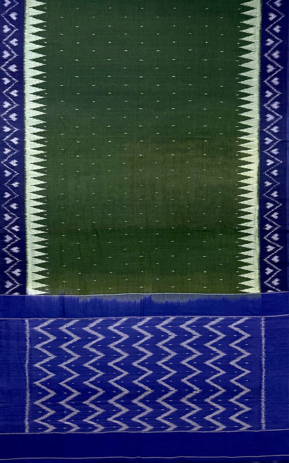 Bottle Green and Blue Pochampally Mercerised Cotton Handloom Saree in Ikkat Pattern